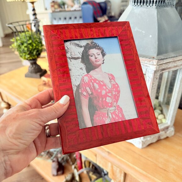 Vintage Italian marquetry frame with picture of Sophia Loren - Picture 3 of 8